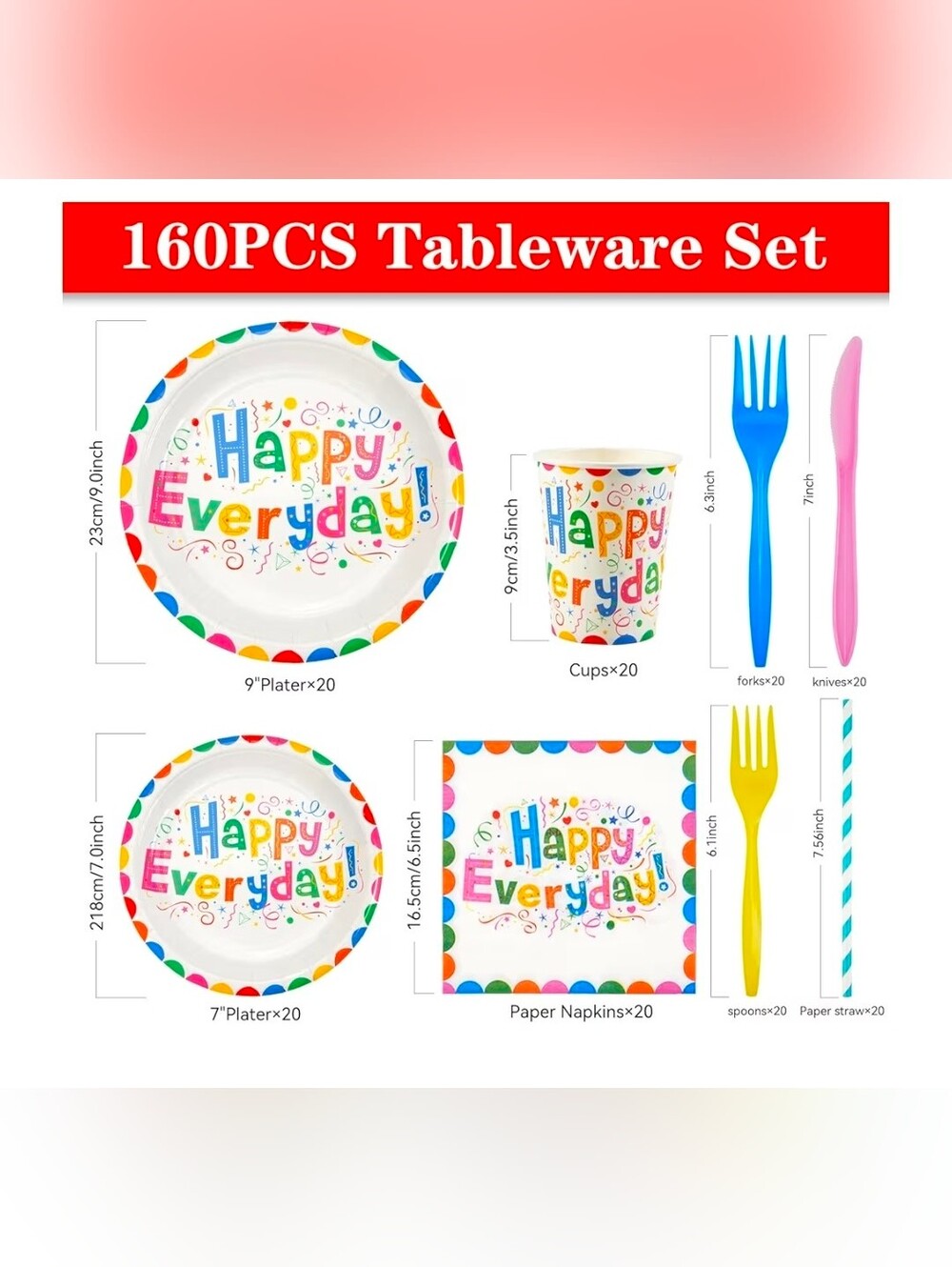 Happy Birthday! Colorful Party Tableware Set - Multi-Color
